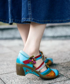 SOFFIA | Genuine Leather Applique Floral Craft Cut-Out Leather Sandals