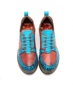 NEW ARRIVALS SOFFIA | Genuine Leather Brown Matrix Turquoise Floral Embossed Sneakers Oxford Shoes