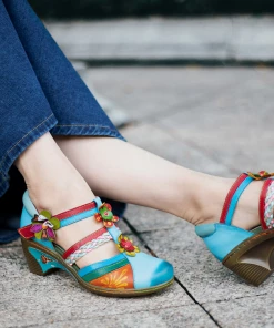 SOFFIA | Genuine Leather Applique Floral Craft Cut-Out Leather Sandals