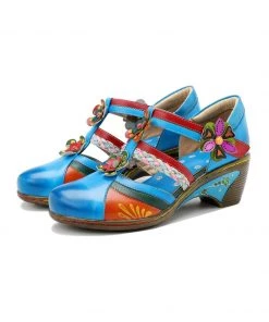 SOFFIA | Genuine Leather Applique Floral Craft Cut-Out Leather Sandals