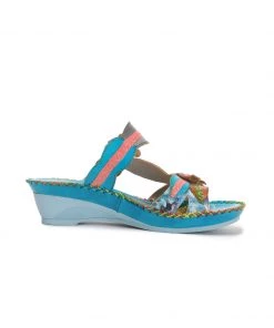 RXD NEW ARRIVALS SOFFIA | Turquoise Floral Applique Genuine Leather Sandals