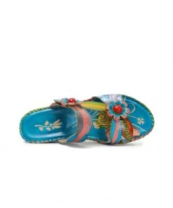 RXD NEW ARRIVALS SOFFIA | Turquoise Floral Applique Genuine Leather Sandals