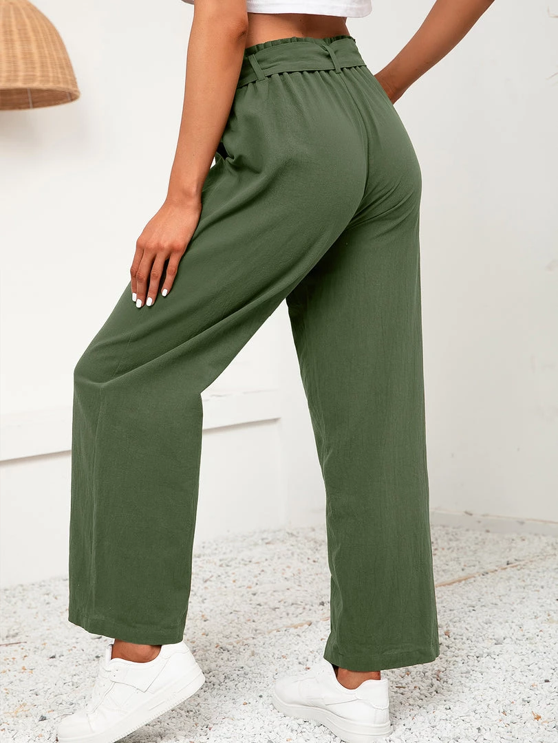 YBL Smaibulun | Army Green Tie-Waist Wide-Leg Linen Pants New In Clothing 5 YBL Smaibulun | Army Green Tie-Waist Wide-Leg Linen Pants New In Clothing