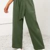 YBL Smaibulun | Army Green Tie-Waist Wide-Leg Linen Pants New In Clothing
