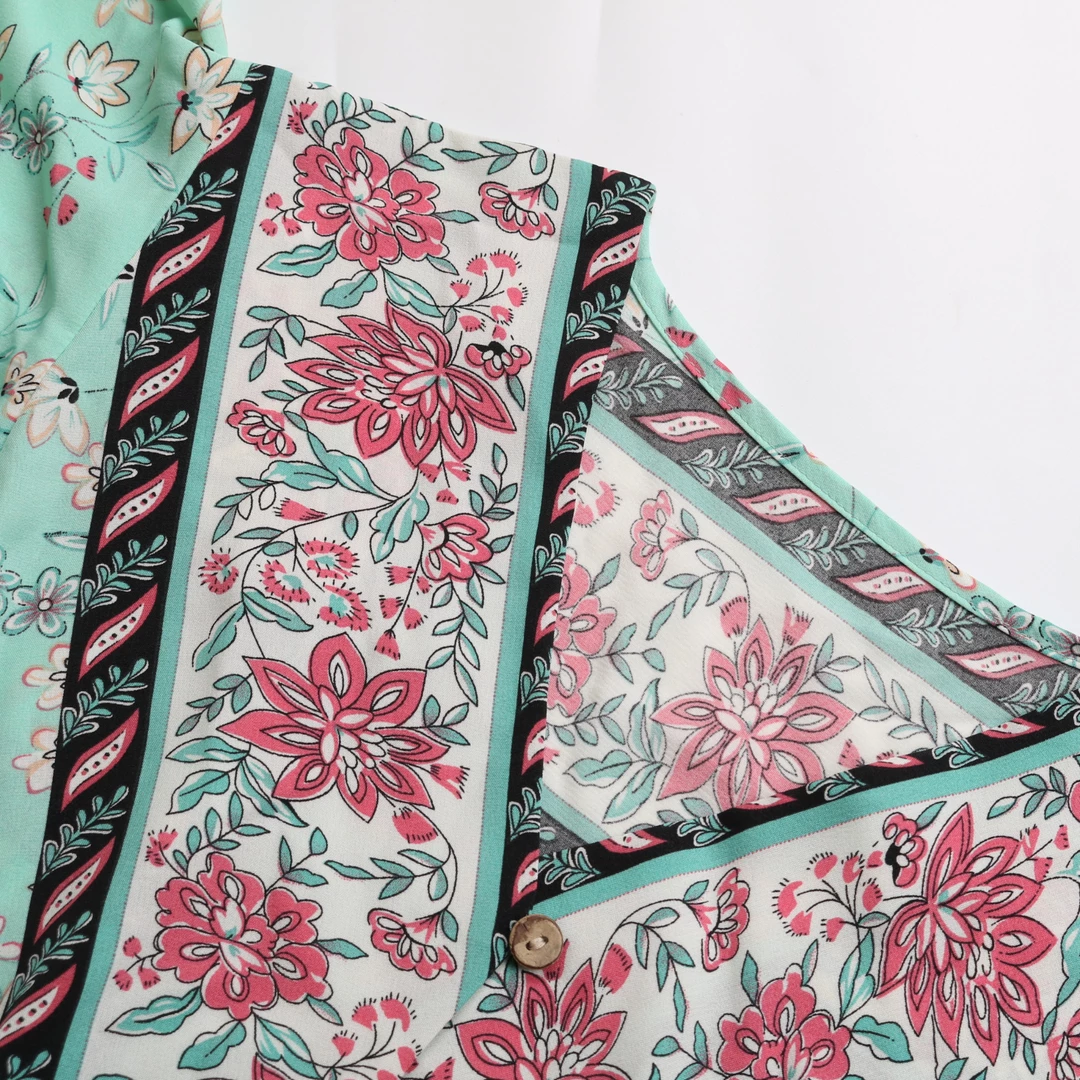 BFZY New In Clothing Smaibulun | Light Green Floral Print V-Neck Midi Dress 5 BFZY New In Clothing Smaibulun | Light Green Floral Print V-Neck Midi Dress