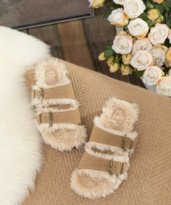 Maibulun | Plush Insole Dual-Strap Beige Sandals Slide Shoes New In Shoes