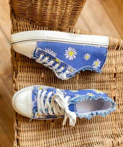 HYHE EN BLOOM | Chrysanthemum Ripped Trim Sneaker - Denim Blue New In Shoes
