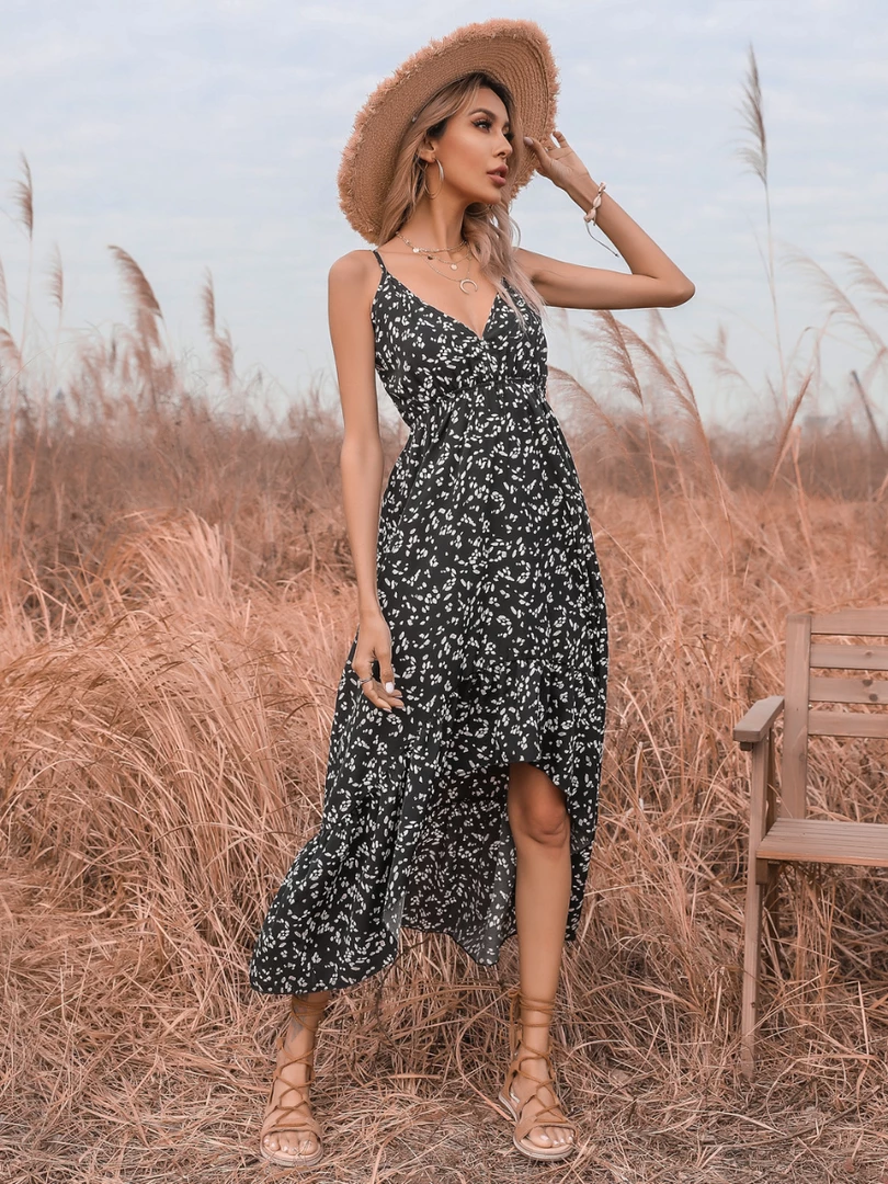BFZY New In Clothing Smaibulun | Black Floral V-Neck Sleeveless Midi Dress 1 BFZY New In Clothing Smaibulun | Black Floral V-Neck Sleeveless Midi Dress