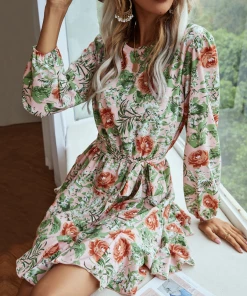 BFZY New In Clothing Smaibulun | Pink Floral Long Sleeve Shift Dress