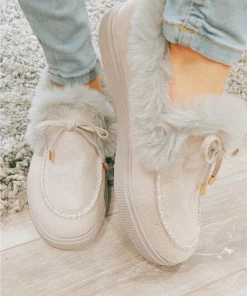 YL En Bloom | Grey Faux-Fur Anklet Yana Moccasin New In Shoes