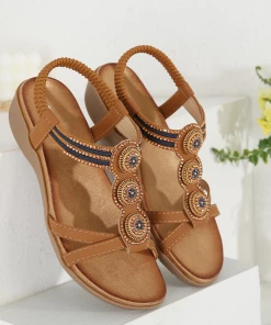 Rhinestone Double Cross Strap Sandals - SIKETU