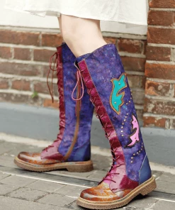 Soffia | Genuine Leather Galaxy Purple Printed Tie-Accent Boho High Knee Boots NEW ARRIVALS 12 Soffia | Genuine Leather Galaxy Purple Printed Tie-Accent Boho High Knee Boots NEW ARRIVALS