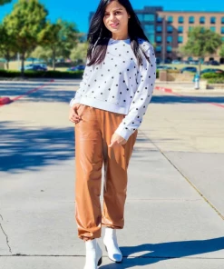 YBL Smaibulun Doll | Brown Faux Leather High-Waist Pants