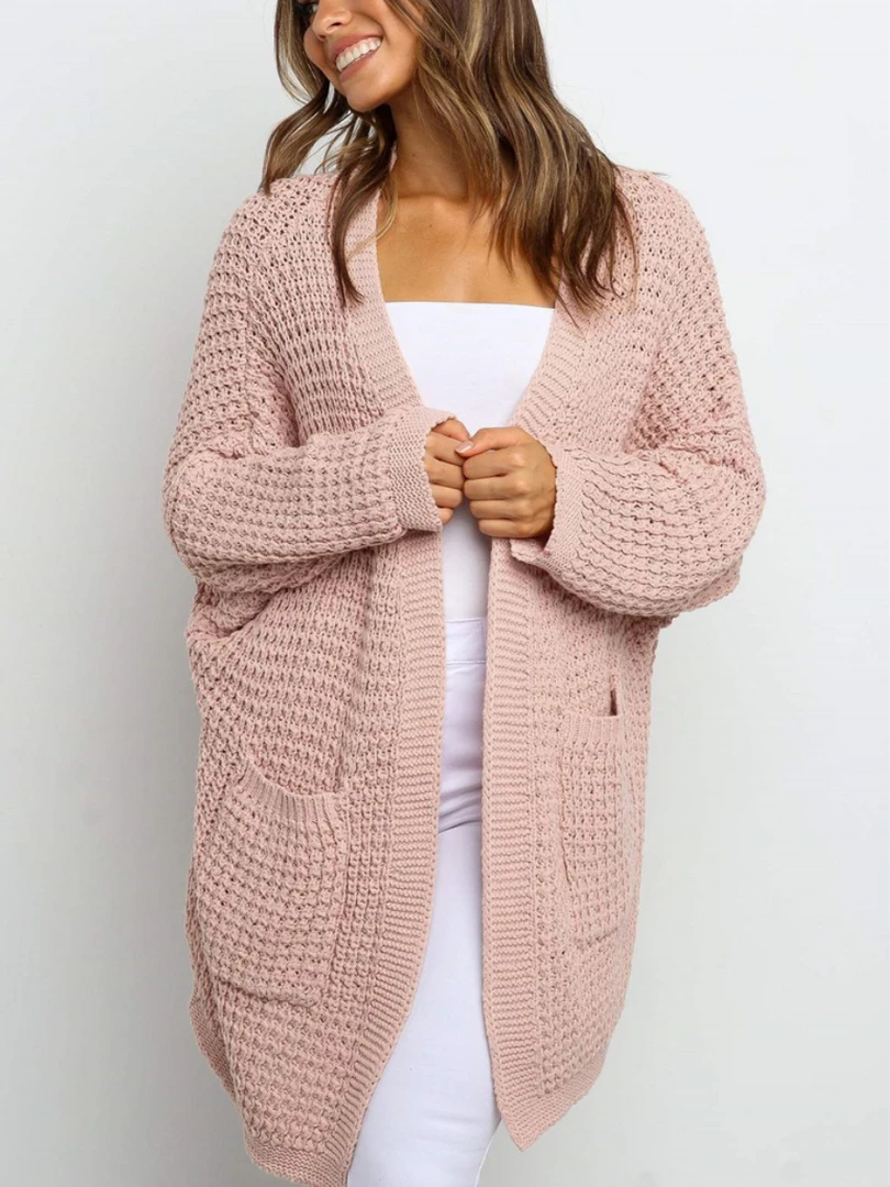 MY New In Clothing Smaibulun | Knit Pocket Open-Front Longline Cardigan - Pink 2 MY New In Clothing Smaibulun | Knit Pocket Open-Front Longline Cardigan - Pink