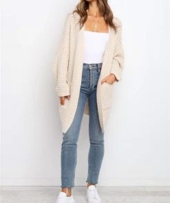 MY Smaibulun | Knit Pocket Open-Front Longline Cardigan - Cream New In Clothing