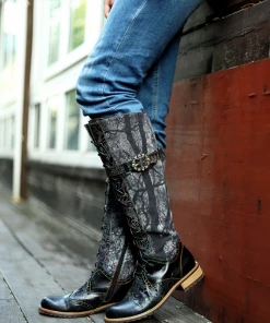 Soffia | Genuine Leather Black Forest Tie-Accent Boho High Boots Knee Boots 12 Soffia | Genuine Leather Black Forest Tie-Accent Boho High Boots Knee Boots