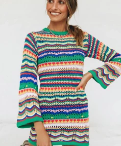MY Smaibulun | Zig Zag Crochet Knit Dress - Green New In Clothing