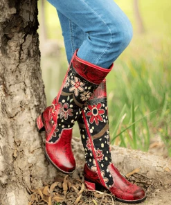 Soffia | Genuine Leather Bohemian Red Blossom Tie-Accent Leather Vintage High Knee Boots New In Shoes 8 Soffia | Genuine Leather Bohemian Red Blossom Tie-Accent Leather Vintage High Knee Boots New In Shoes