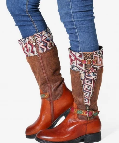 Soffia | Genuine Leather Geometry Printed Tie-Accent Boho Knee High Boots NEW ARRIVALS 8 Soffia | Genuine Leather Geometry Printed Tie-Accent Boho Knee High Boots NEW ARRIVALS