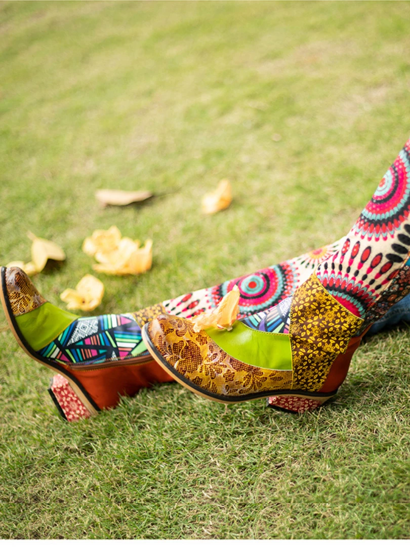 Soffia |Genuine Leather BohoFloral Tie-Accent Leather Vintage Knee High Boots 4 Soffia |Genuine Leather BohoFloral Tie-Accent Leather Vintage Knee High Boots