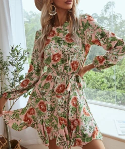 BFZY New In Clothing Smaibulun | Pink Floral Long Sleeve Shift Dress