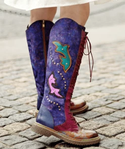 Soffia | Genuine Leather Galaxy Purple Printed Tie-Accent Boho High Knee Boots NEW ARRIVALS 14 Soffia | Genuine Leather Galaxy Purple Printed Tie-Accent Boho High Knee Boots NEW ARRIVALS