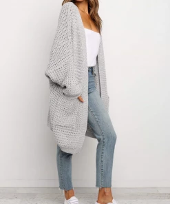MY New In Clothing Smaibulun | Knit Pocket Open-Front Longline Cardigan - Grey