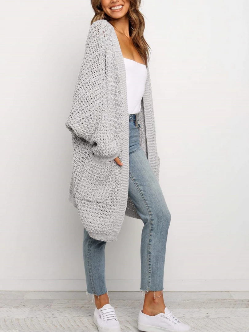 MY New In Clothing Smaibulun | Knit Pocket Open-Front Longline Cardigan - Grey 2 MY New In Clothing Smaibulun | Knit Pocket Open-Front Longline Cardigan - Grey