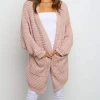 MY New In Clothing Smaibulun | Knit Pocket Open-Front Longline Cardigan - Pink