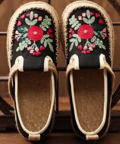 TC New In Shoes Blossom Embroidered Linen Round Toe Espadrilles Sneakers - Cactus Rose