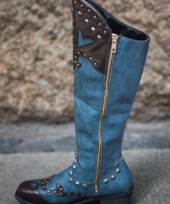 YL En Bloom | Studded Tassel Detailed Knee Western Boots - Blue