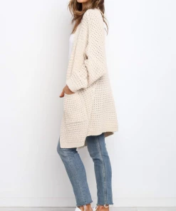 MY Smaibulun | Knit Pocket Open-Front Longline Cardigan - Cream New In Clothing