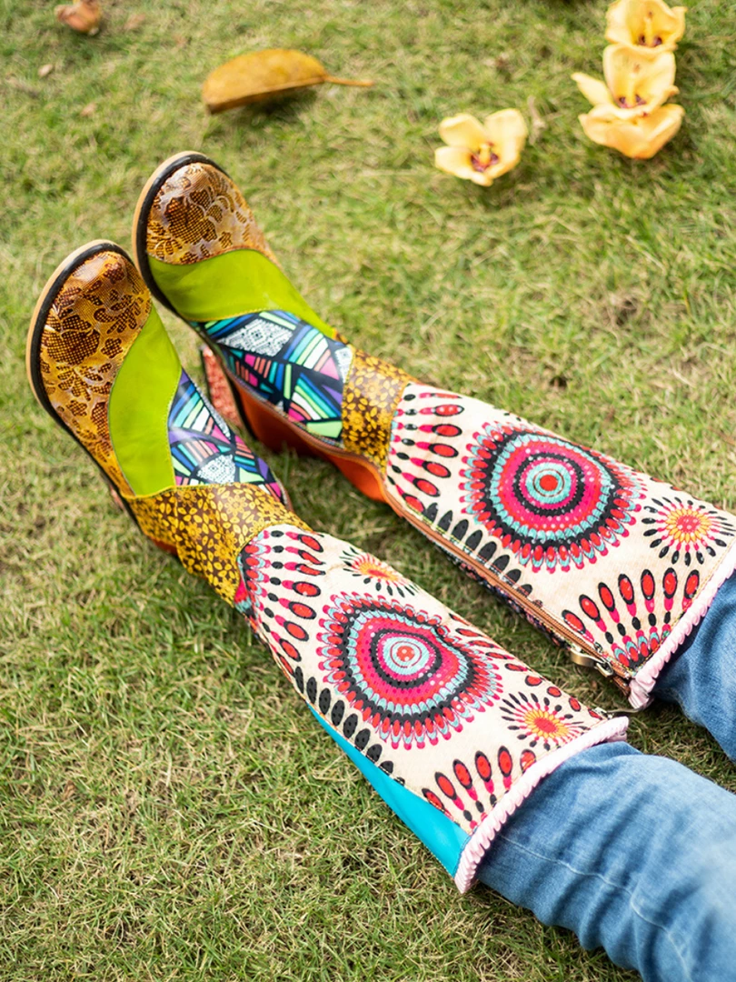 Soffia |Genuine Leather BohoFloral Tie-Accent Leather Vintage Knee High Boots 3 Soffia |Genuine Leather BohoFloral Tie-Accent Leather Vintage Knee High Boots