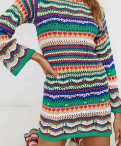 MY Smaibulun | Zig Zag Crochet Knit Dress - Green New In Clothing
