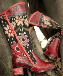 Soffia | Genuine Leather Bohemian Red Blossom Tie-Accent Leather Vintage High Knee Boots New In Shoes 10 Soffia | Genuine Leather Bohemian Red Blossom Tie-Accent Leather Vintage High Knee Boots New In Shoes