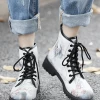 YL En Bloom | Skull-Floral Ankle Flat Combat Boots - White New In Shoes