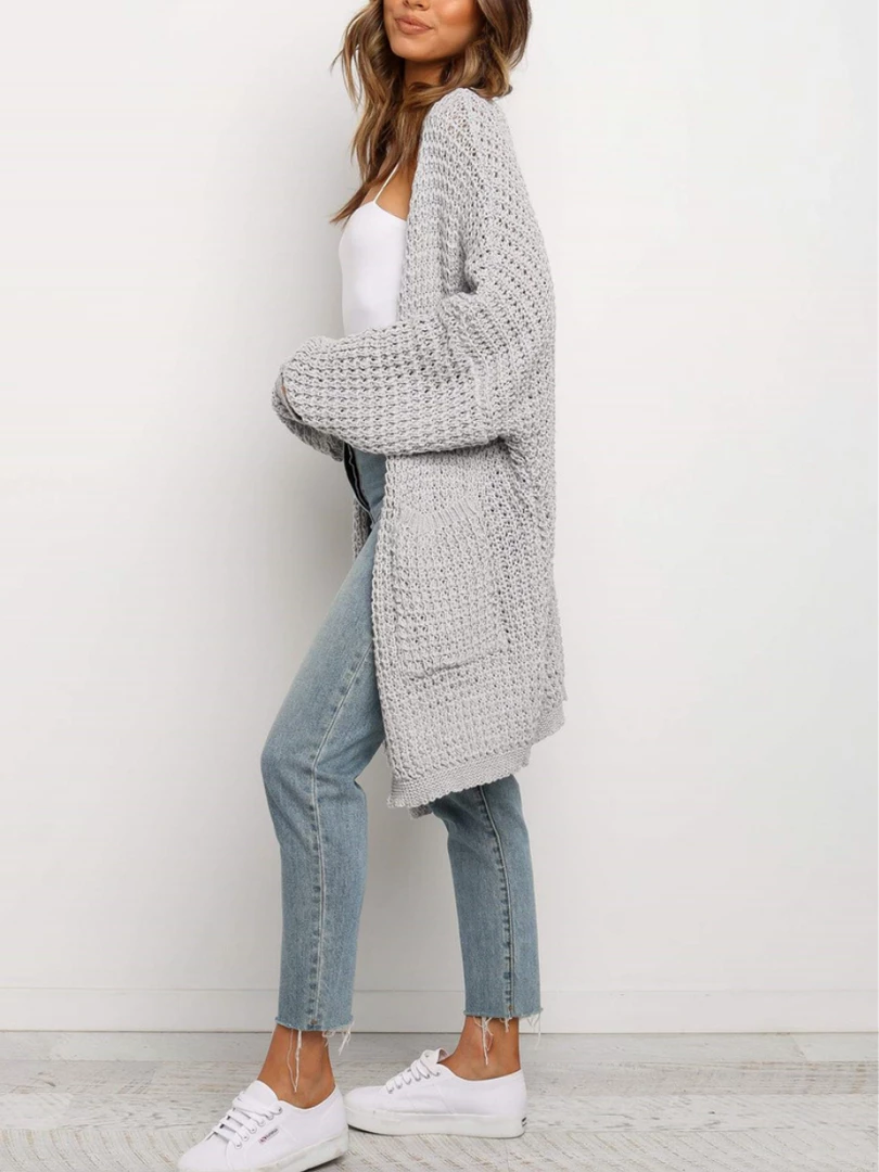 MY New In Clothing Smaibulun | Knit Pocket Open-Front Longline Cardigan - Grey 4 MY New In Clothing Smaibulun | Knit Pocket Open-Front Longline Cardigan - Grey