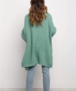 MY Smaibulun | Knit Pocket Open-Front Longline Cardigan - Green