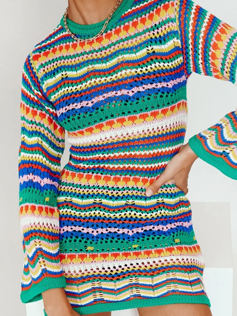 MY Smaibulun | Zig Zag Crochet Knit Dress - Green New In Clothing 3 MY Smaibulun | Zig Zag Crochet Knit Dress - Green New In Clothing