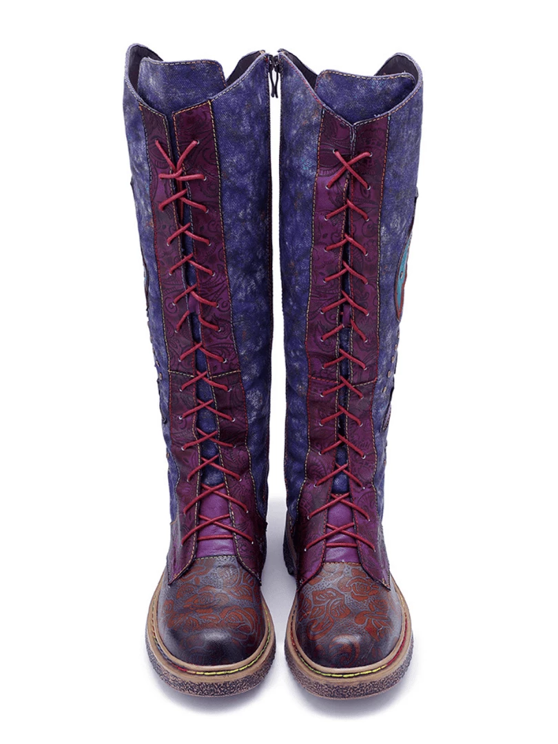 Soffia | Genuine Leather Galaxy Purple Printed Tie-Accent Boho High Knee Boots NEW ARRIVALS 8 Soffia | Genuine Leather Galaxy Purple Printed Tie-Accent Boho High Knee Boots NEW ARRIVALS