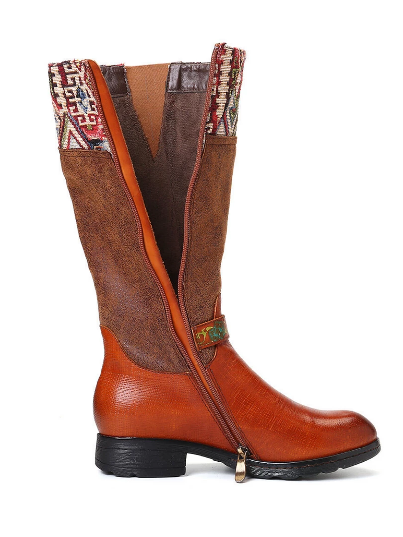 Soffia | Genuine Leather Geometry Printed Tie-Accent Boho Knee High Boots NEW ARRIVALS 5 Soffia | Genuine Leather Geometry Printed Tie-Accent Boho Knee High Boots NEW ARRIVALS