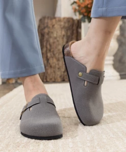 New In Shoes Maibulun | Buckle Suede Classic Grey Clogs