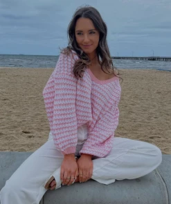 MY Smaibulun Doll | Puff Sleeve V-Neck Pink Sweater