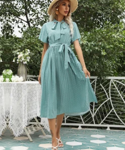 BFZY New In Clothing Smaibulun | Light Green & Color Printed Tie-Waist Midi Dress
