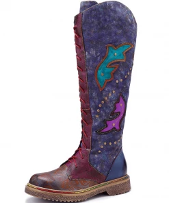 Soffia | Genuine Leather Galaxy Purple Printed Tie-Accent Boho High Knee Boots NEW ARRIVALS 18 Soffia | Genuine Leather Galaxy Purple Printed Tie-Accent Boho High Knee Boots NEW ARRIVALS