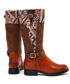 Soffia | Genuine Leather Geometry Printed Tie-Accent Boho Knee High Boots NEW ARRIVALS 11 Soffia | Genuine Leather Geometry Printed Tie-Accent Boho Knee High Boots NEW ARRIVALS