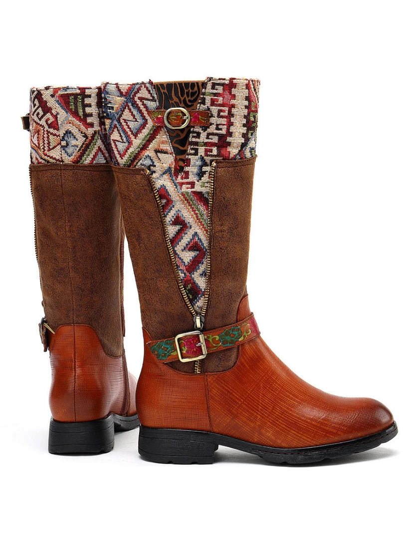 Soffia | Genuine Leather Geometry Printed Tie-Accent Boho Knee High Boots NEW ARRIVALS 6 Soffia | Genuine Leather Geometry Printed Tie-Accent Boho Knee High Boots NEW ARRIVALS