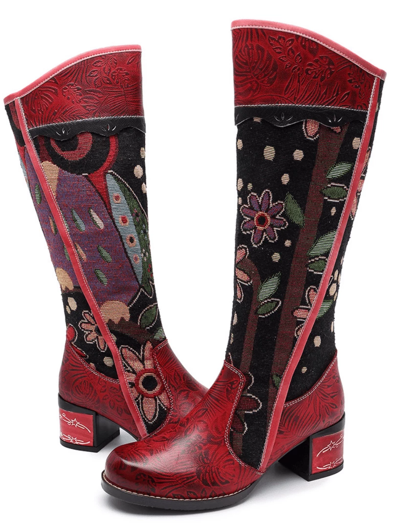Soffia | Genuine Leather Bohemian Red Blossom Tie-Accent Leather Vintage High Knee Boots New In Shoes 6 Soffia | Genuine Leather Bohemian Red Blossom Tie-Accent Leather Vintage High Knee Boots New In Shoes