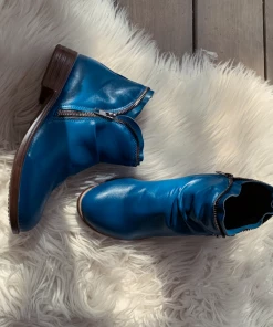 YL En Bloom | Blue Side Zip Ruched Ankle Boot