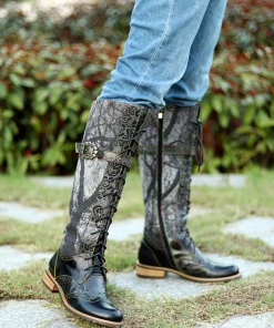 Soffia | Genuine Leather Black Forest Tie-Accent Boho High Boots Knee Boots 16 Soffia | Genuine Leather Black Forest Tie-Accent Boho High Boots Knee Boots